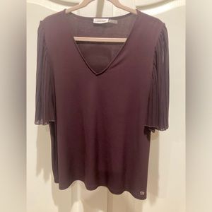 Calvin Klein Women's Top plum V-Neck Blouson Short Flutter Sleeves XL